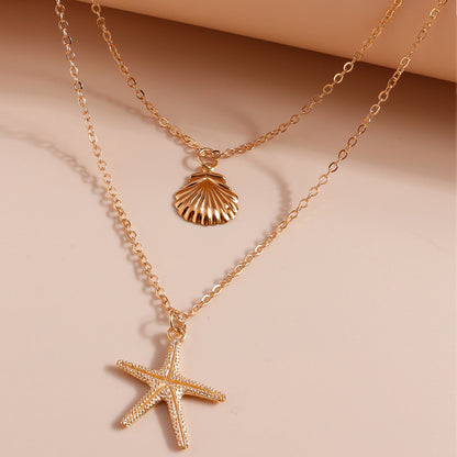 European and American cross-border jewelry, simple beach shells, starfish, five-pointed stars, double-layer necklaces, necklaces, women's shein hits