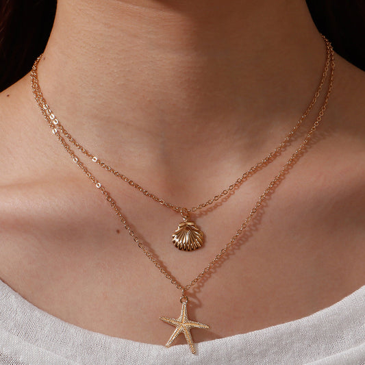 European and American cross-border jewelry, simple beach shells, starfish, five-pointed stars, double-layer necklaces, necklaces, women's shein hits