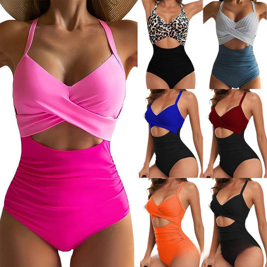 European and American cross-border foreign trade amazon one-piece swimsuit sexy cut-out ladies swimsuit backless skinny tie bikini