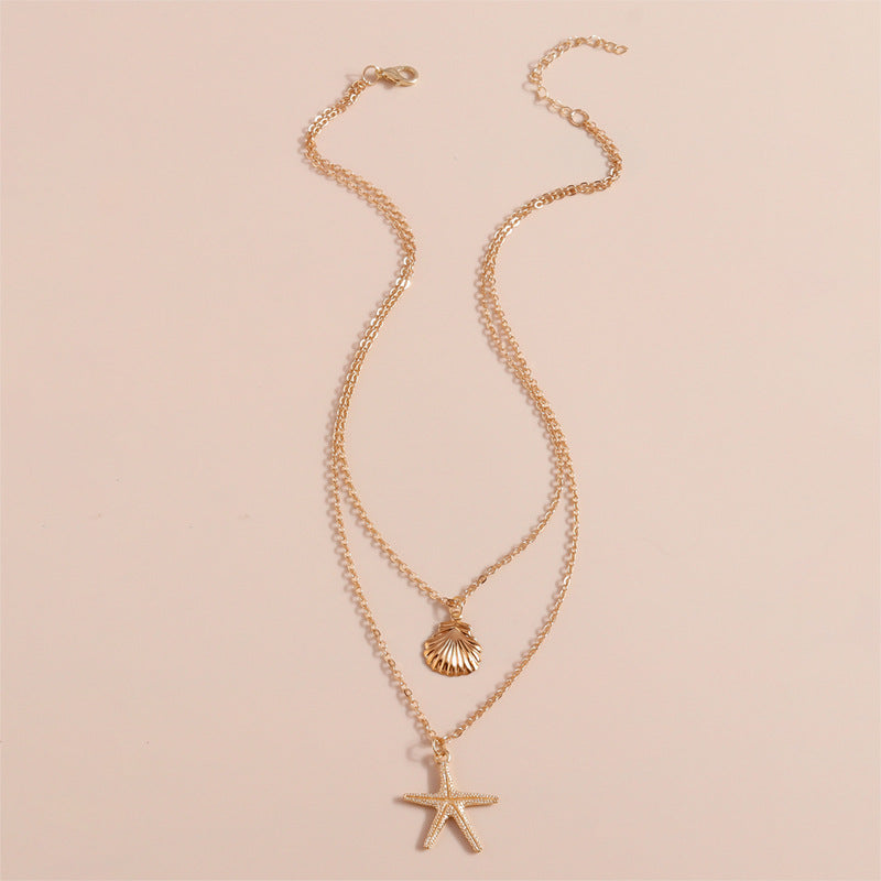 European and American cross-border jewelry, simple beach shells, starfish, five-pointed stars, double-layer necklaces, necklaces, women's shein hits