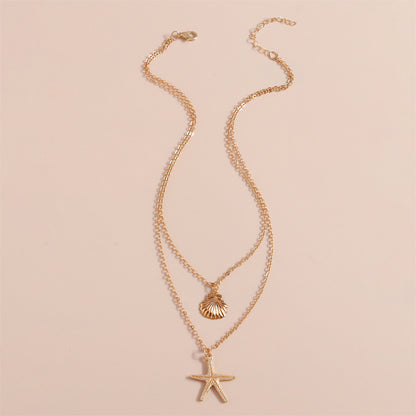 European and American cross-border jewelry, simple beach shells, starfish, five-pointed stars, double-layer necklaces, necklaces, women's shein hits