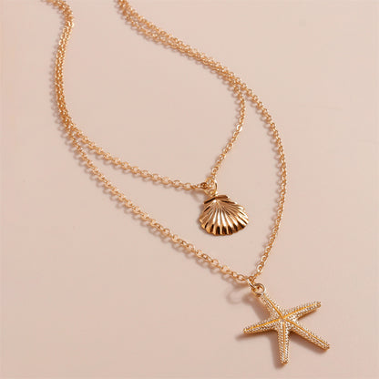 European and American cross-border jewelry, simple beach shells, starfish, five-pointed stars, double-layer necklaces, necklaces, women's shein hits